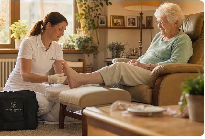 Podologischer Hausbesuch bei einer Patientin zu Hause
